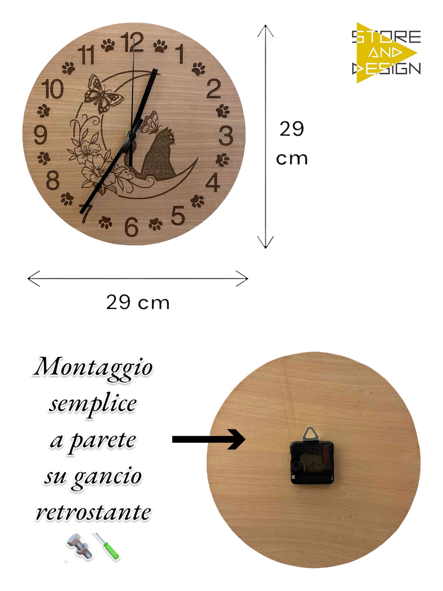 Orologio da parete Gatto su Luna floreale
