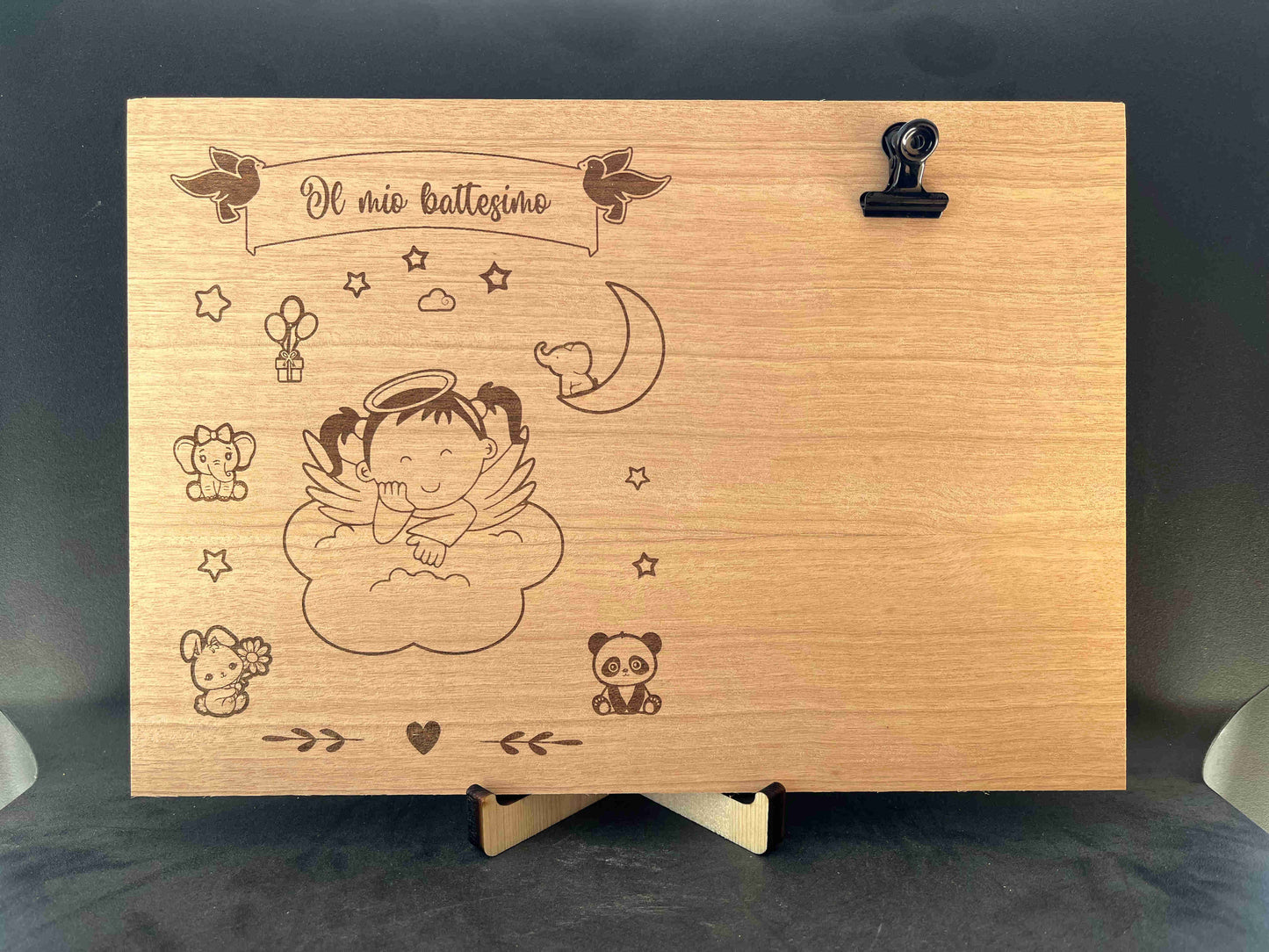 Portafoto in legno battesimo bambina