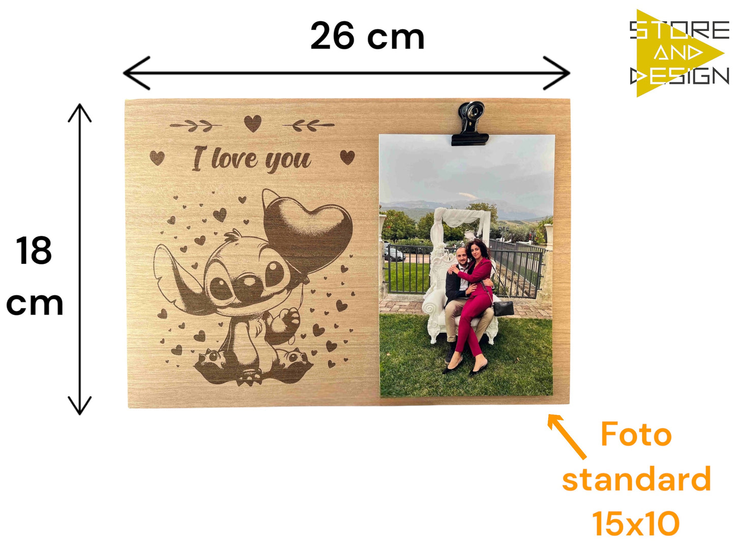Portafoto in legno Stitch Disney I Love you