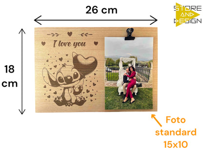 Portafoto in legno Stitch Disney I Love you