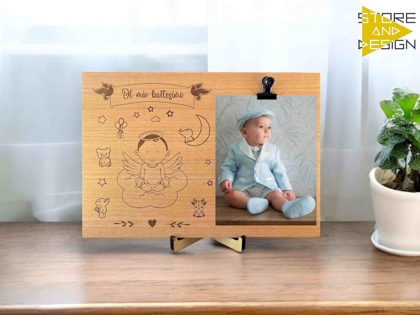Portafoto in legno battesimo bambino