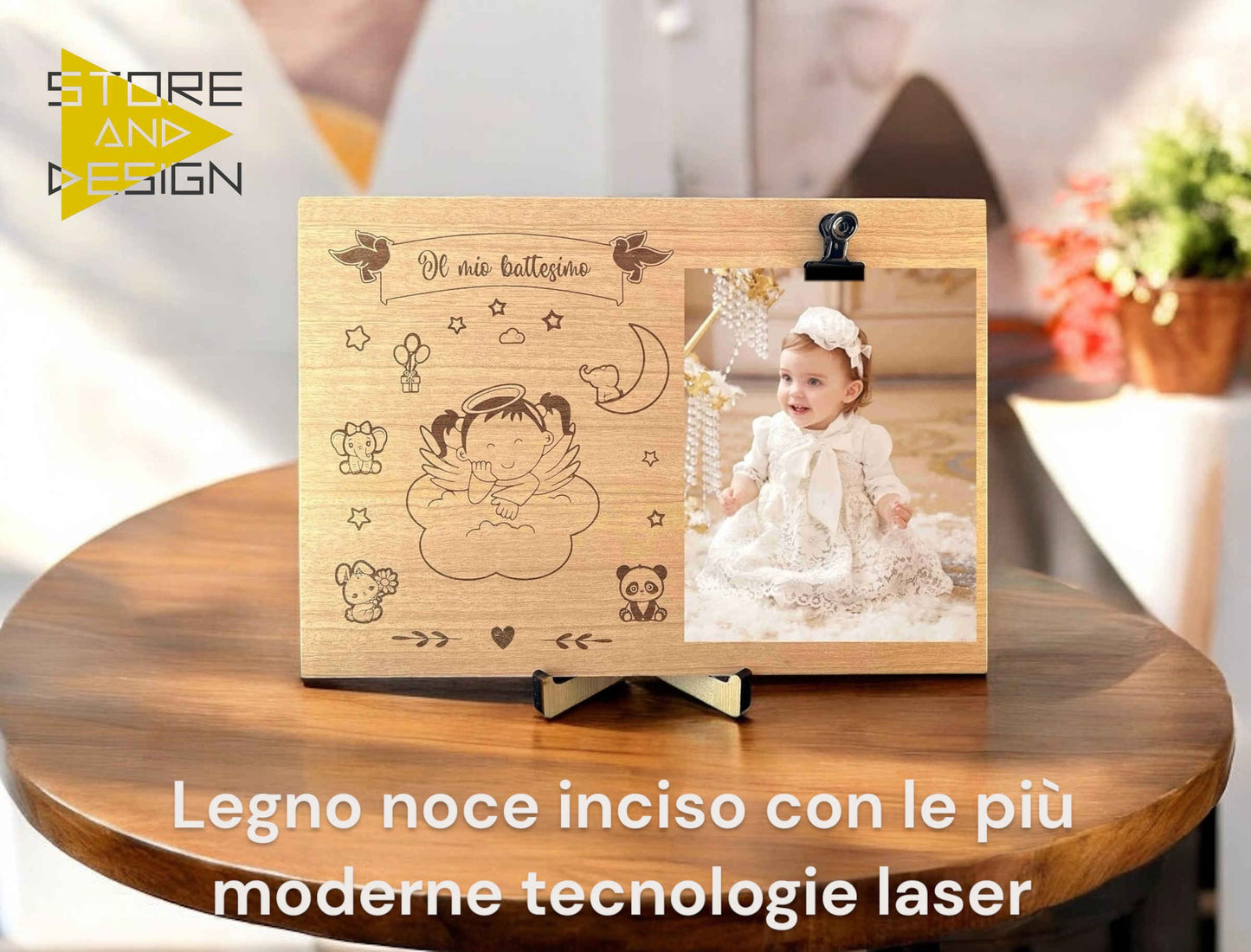 Portafoto in legno battesimo bambina