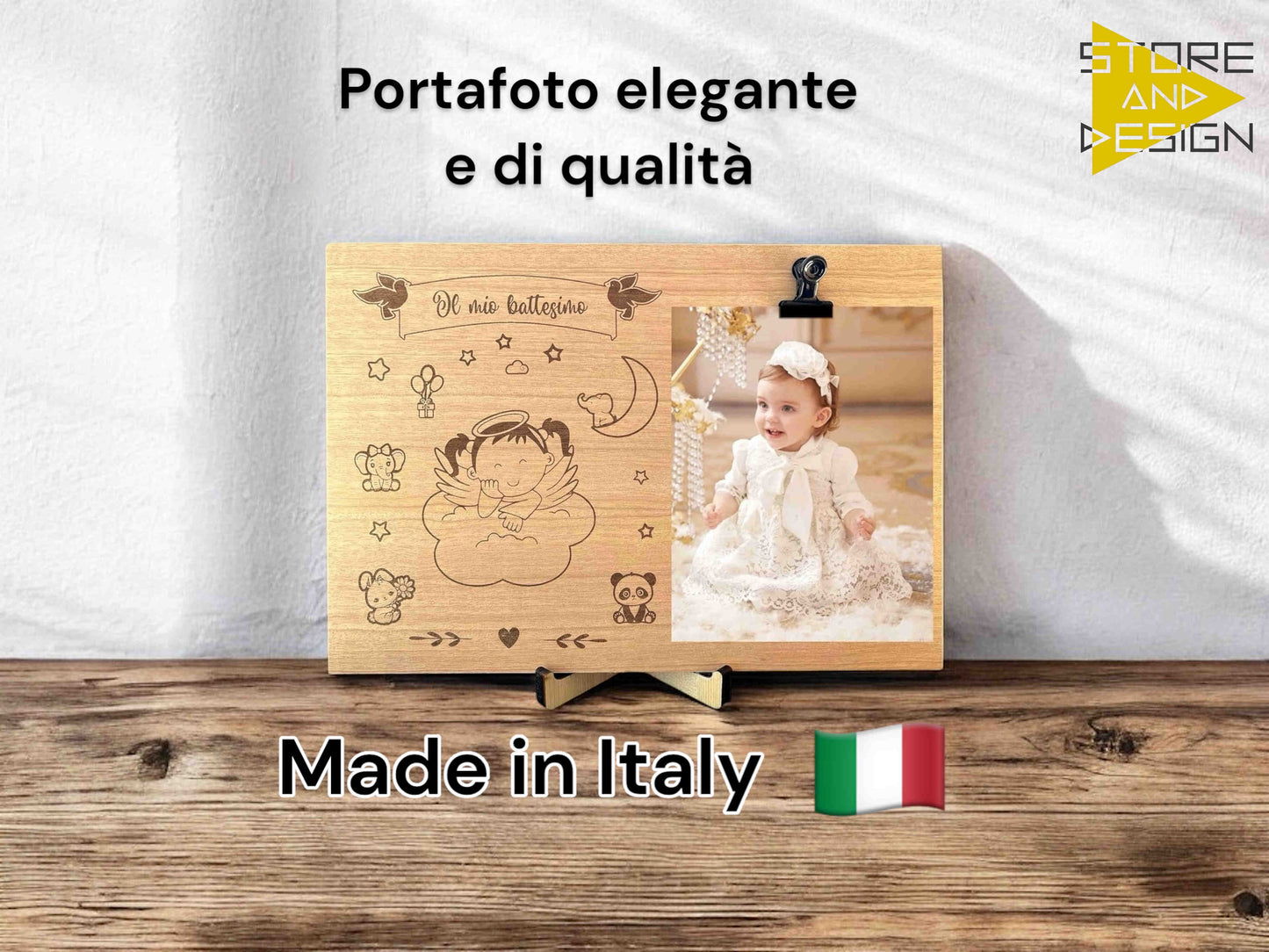 Portafoto in legno battesimo bambina