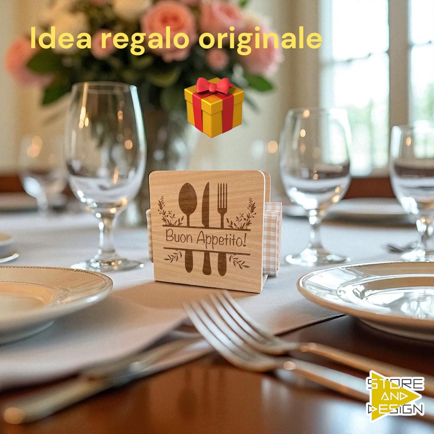 Portatovaglioli in legno inciso Buon Appetito!