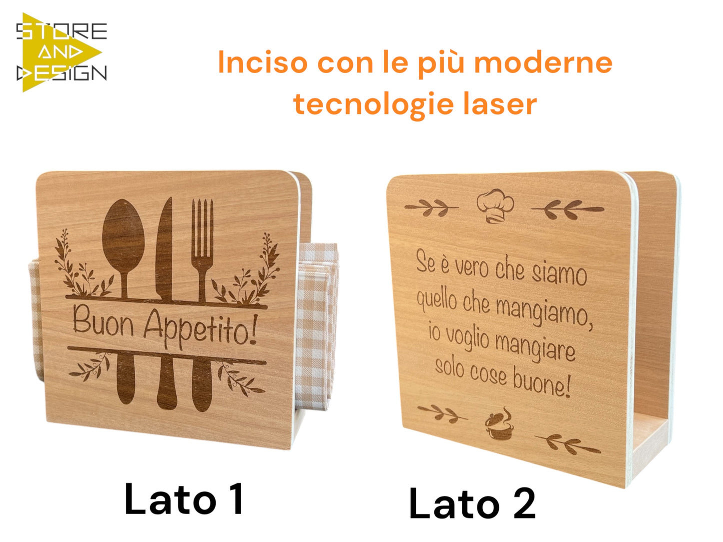 Portatovaglioli in legno inciso Buon Appetito!