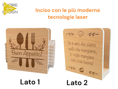 Portatovaglioli in legno inciso Buon Appetito!