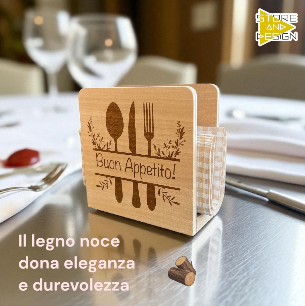 Portatovaglioli in legno inciso Buon Appetito!