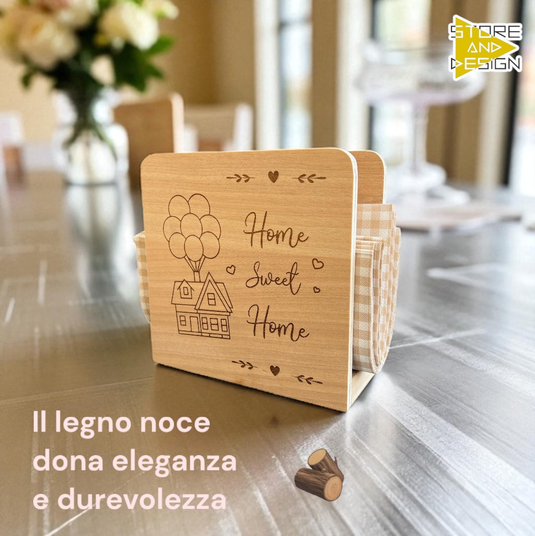 Portatovaglioli in legno inciso Home Sweet Home