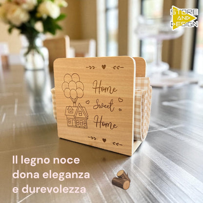 Portatovaglioli in legno inciso Home Sweet Home