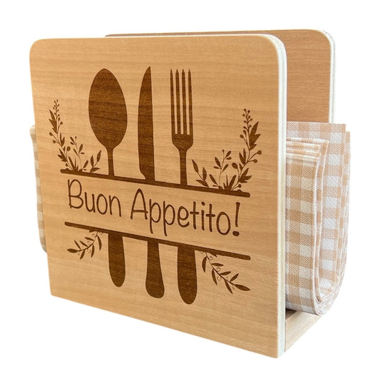 Portatovaglioli in legno inciso Buon Appetito!